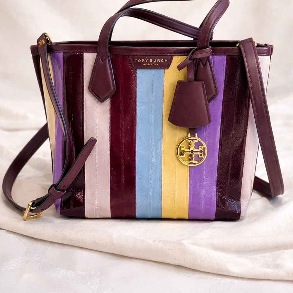 Tory Burch Perry Eel Patchwork Leather Tote Multicolor Crossbody Rare Sold Out